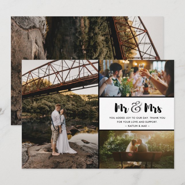 Carte De Remerciements Monsieur et Madame Collage de photos de mariage (Devant / Derrière)