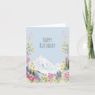 Carte De Remerciements Montagnes aquarelles avec cadre Fleur sauvage