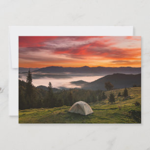 Carte De Remerciements Montagnes   Camping Foggy Sunrise