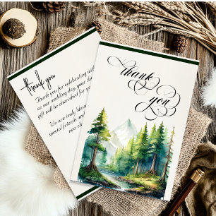 Carte De Remerciements Montagnes, Monogramme & Calligraphie - Émeraude