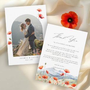 Carte De Remerciements Montagnes Prairie d'été Pavots Mariage Romantique