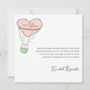 Carte De Remerciements Montgolfière Rose Mignonne C'est Une Fille Baby Sh