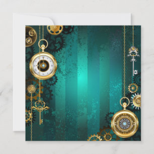 Carte De Remerciements Montre de bijouterie Steampunk sur fond vert