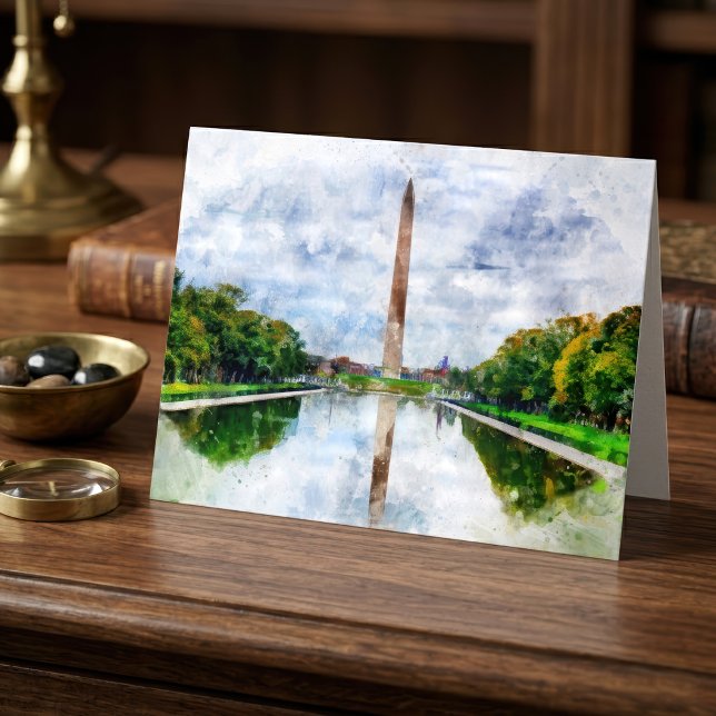 Carte De Remerciements Monument de Washington aquarelle avec reflet (Washington Monument Watercolor with Reflection. Letterpress Thank You Card)