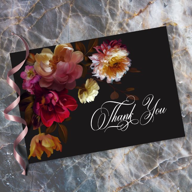 Carte De Remerciements Moody Black Floral Painterly Red Burgundy Wedding (Moody Black Floral Painterly Red Burgundy Wedding Thank You Card)
