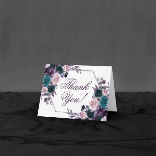 Carte De Remerciements Moody Boho Mariage floral pourpre d'aubergine