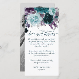 Carte De Remerciements Moody Boho Turquoise et aubergine violet Rose ph
