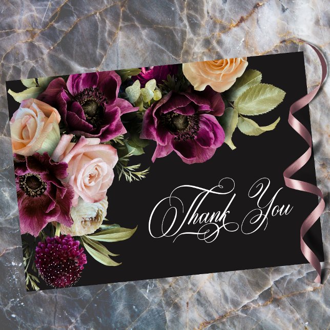 Carte De Remerciements Moody Dark Floral Black Burgundy Romantic Wedding  (Moody Dark Floral Black Burgundy Romantic Wedding Thank You Card)