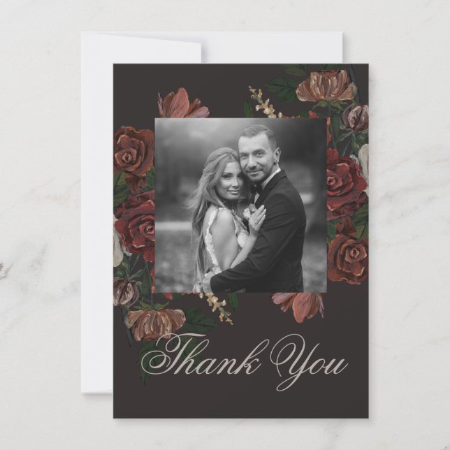 Carte De Remerciements Moody Floral Wedding Thank You Card (Devant)