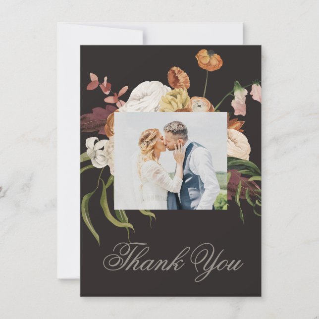 Carte De Remerciements Moody Floral Wedding Thank You Card (Devant)