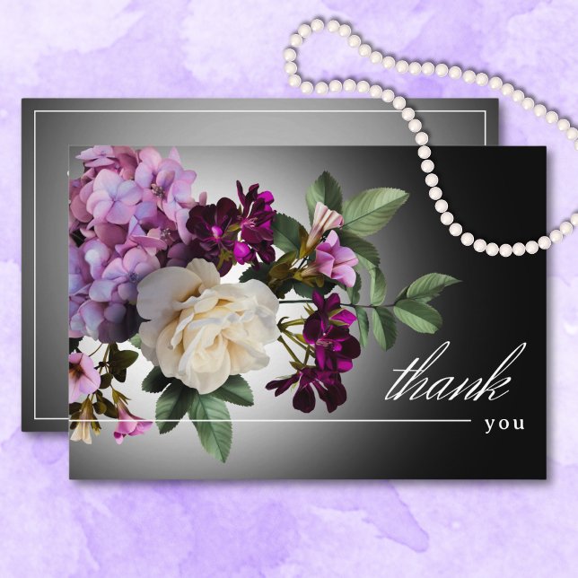 Carte De Remerciements Moody foncé minuit violet Mariage de la romance fl (Dark Moody Midnight Purple Floral Romance Wedding Thank You Card)