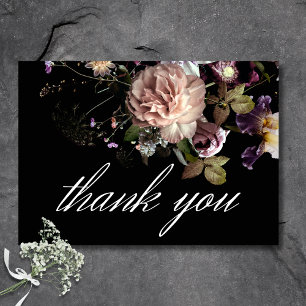Carte De Remerciements Moody foncé Pastel Opulent Floral Mariage noir