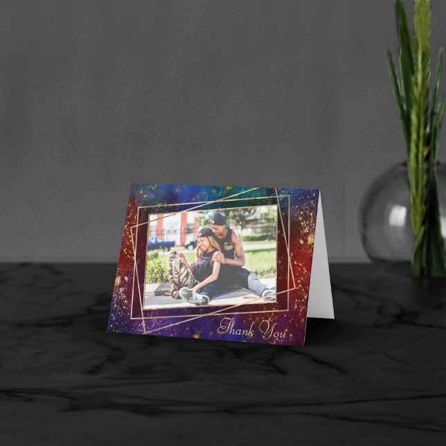 Carte De Remerciements Moody Ombre | Dark Jewel Tone Gold Stars Photo (Créateur téléchargé)