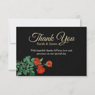 Carte De Remerciements Moody Starry Night Crimson Roses Wedding Thank You