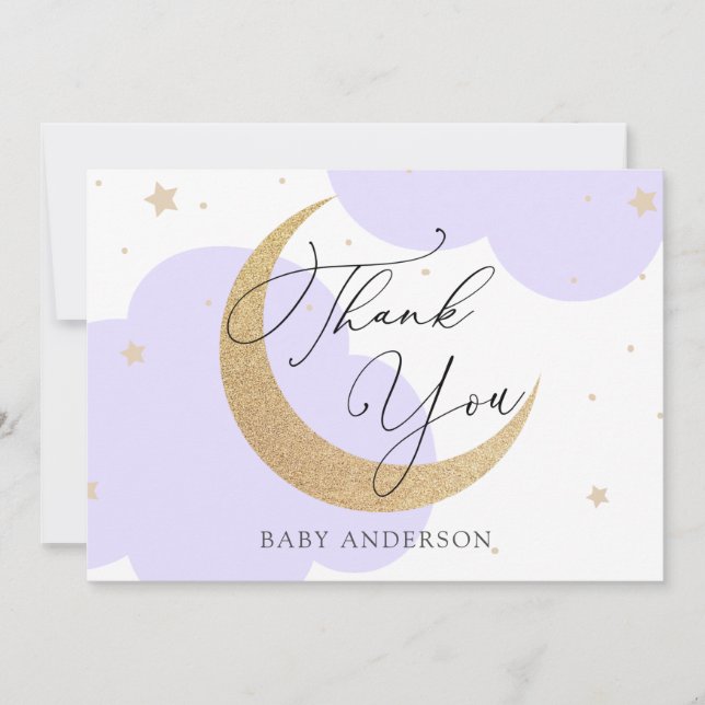 Carte De Remerciements Moon and Stars Purple Baby Shower Thank You (Devant)