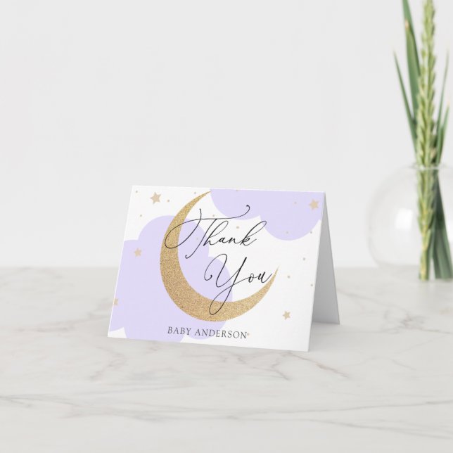 Carte De Remerciements Moon and Stars Purple Baby Shower Thank You (Devant)