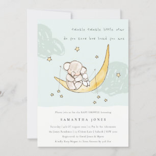 Carte De Remerciements Moon & Stars Elephant Bunny Boy Baby shower Invita