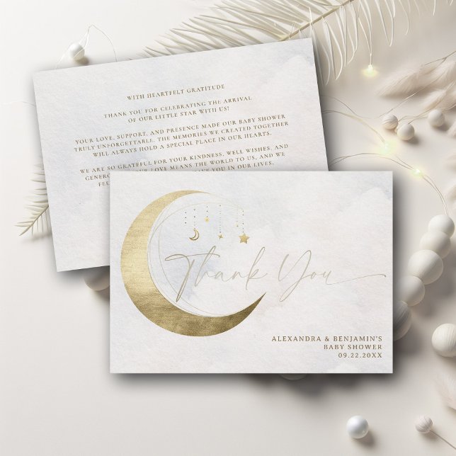 Carte De Remerciements Moon Stars Twinkle White Clouds Coed Baby Shower (over the moon baby shower thank you card twinkle little star pastel white sky clouds celestial)