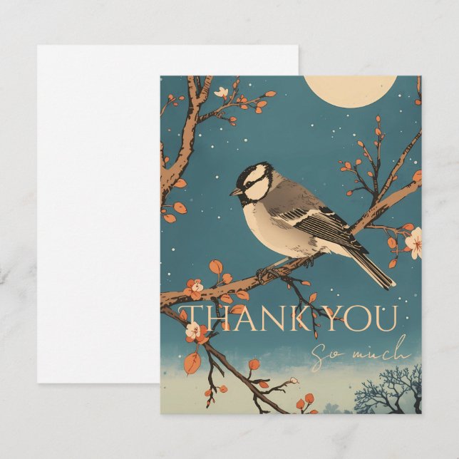 Carte De Remerciements Moonlit Bird on Blossom Bra (Devant / Derrière)