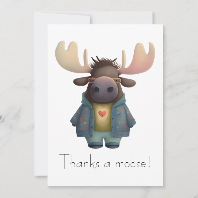 Carte De Remerciements Moose cool en Veste et lunettes fantaisie (Devant)