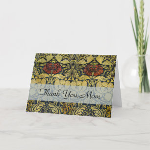 Carte De Remerciements Morris Vintage 1890 Tulipe et Motif Rose Golden