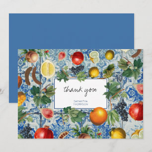 Carte De Remerciements Mosaïque bleue de fruits d'été méditerranéens Merc