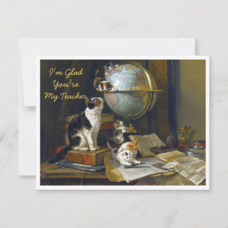 Carte De Remerciements Mother Cat Kittens Desk I'm Glad You're My Teacher