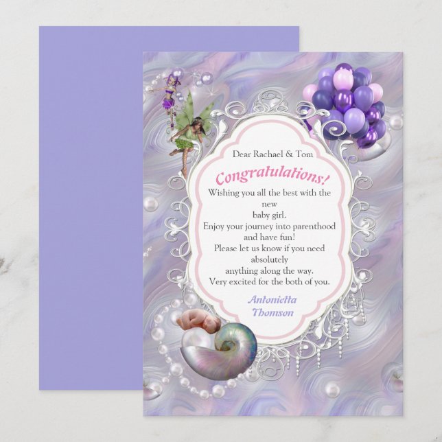 Carte De Remerciements Mother of Pearls giving Birth to a Baby Girl (Devant / Derrière)