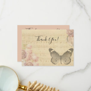 Carte De Remerciements Mother's Day Old Sheet Music Score Roses Butterfly