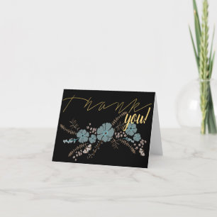Carte De Remerciements Motif à fleurs Turquoises rose noire printemps