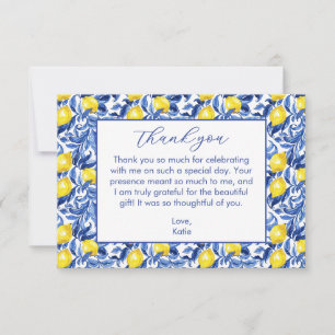 Carte De Remerciements Motif aquarelle citron bleu
