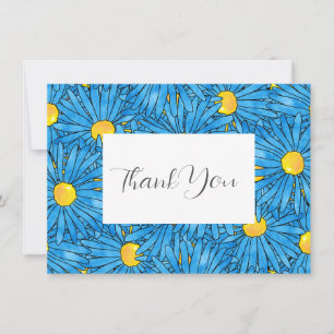 Carte De Remerciements Motif d'aster au stylo abstrait bleu et aquarelle