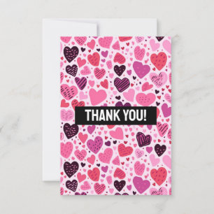 Carte De Remerciements Motif de cœur rose girly féminin
