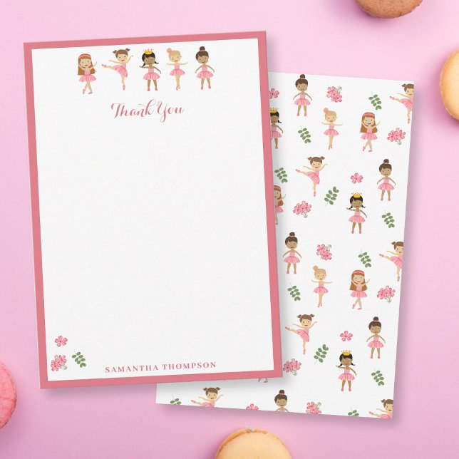 Carte De Remerciements Motif de danseuses de ballet rose (Ballet Pink Ballerinas Dancing Pattern Thank You Card)