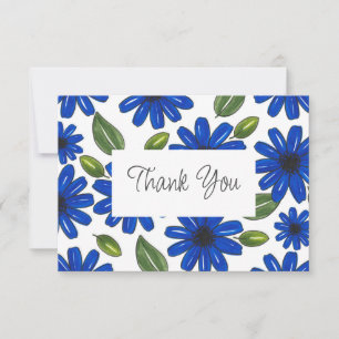 Carte De Remerciements Motif de fleurs bleues dessinées à la main