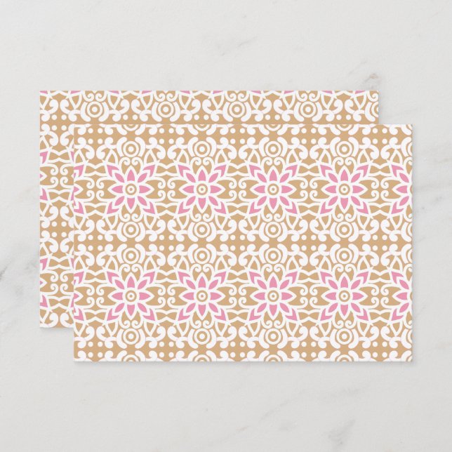 Carte De Remerciements motif de fleurs rose et blanche sur un dos brun (Devant / Derrière)
