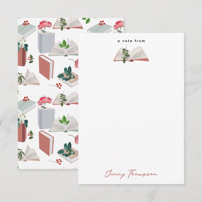 Carte De Remerciements Motif de lecture de livres et bibliothèque botaniq (Devant / Derrière)