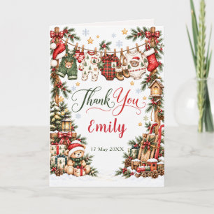 Carte De Remerciements Motif de ligne de vêtements de bébé pour Noël