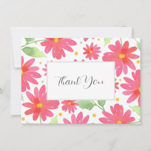Carte De Remerciements Motif de marguerite aquarelle rose corail 2