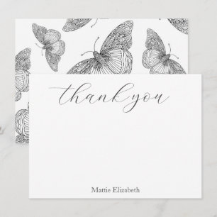 Carte De Remerciements Motif de papillon à la plume et à l'encre 