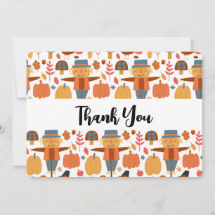 Carte De Remerciements Motif de Thanksgiving avec dindes et épouvantails