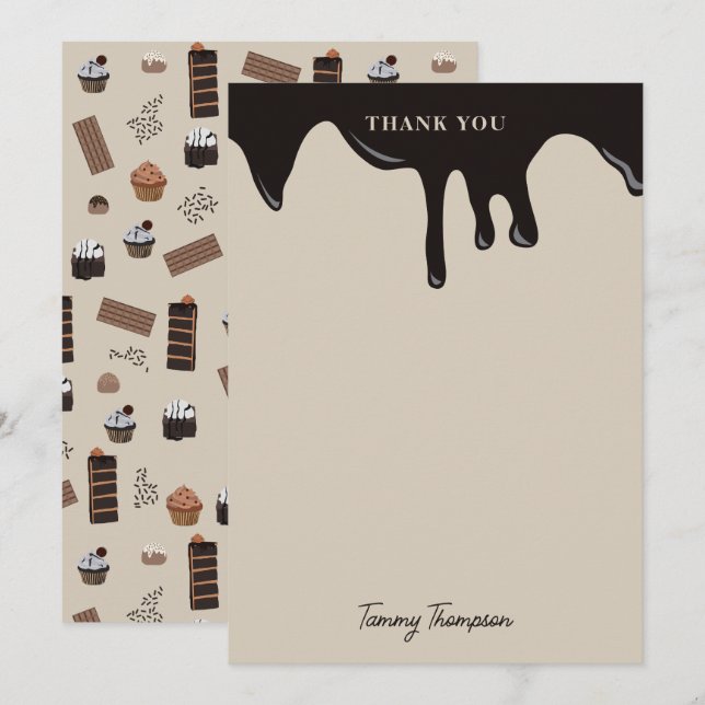 Carte De Remerciements Motif de thème personnalisé au chocolat (Devant / Derrière)