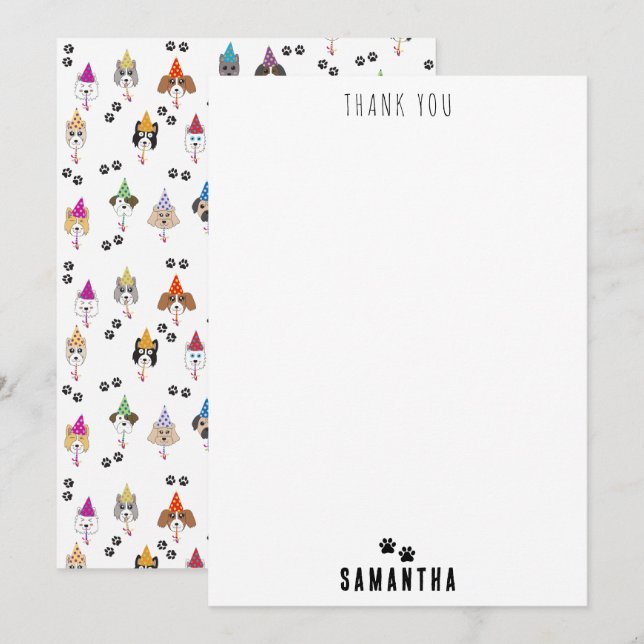 Carte De Remerciements Motif des chiens de fête d'anniversaire (Devant / Derrière)