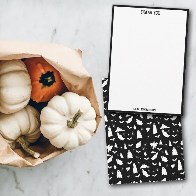 Carte De Remerciements Motif d'Halloween, chauves-souris et araignées (Cute Ghost, Bats & Spiders Halloween Pattern Thank You Card)