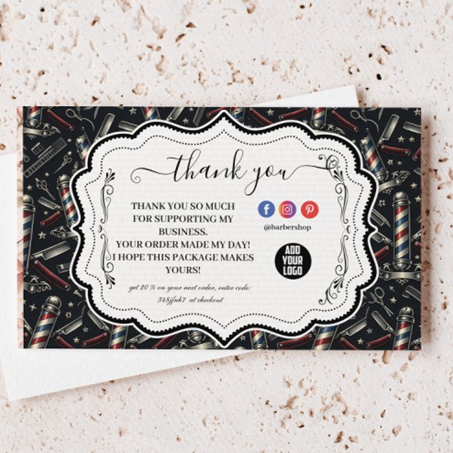 Carte De Remerciements Motif d'outils de barbier vintage (Créateur téléchargé)