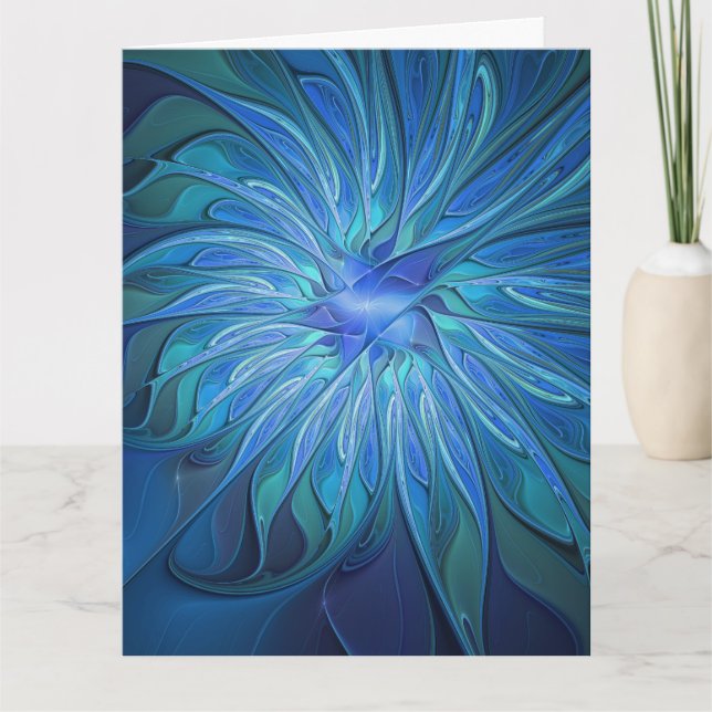 Carte De Remerciements Motif fantaisie de fleur bleue, art fractal abstra (Devant)