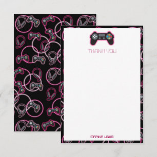 Carte De Remerciements Motif Filles Rose Néon Jeu Vidéo Enfants