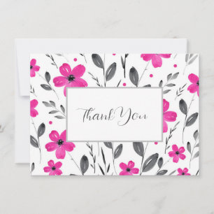 Carte De Remerciements Motif floral à cinq pétales gris rose chaud