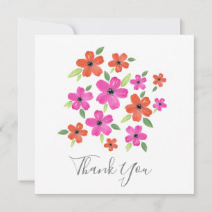 Carte De Remerciements Motif floral aquarelle rose et orange vif