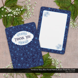 Carte De Remerciements Motif floral bleu marine féminin, Vierge